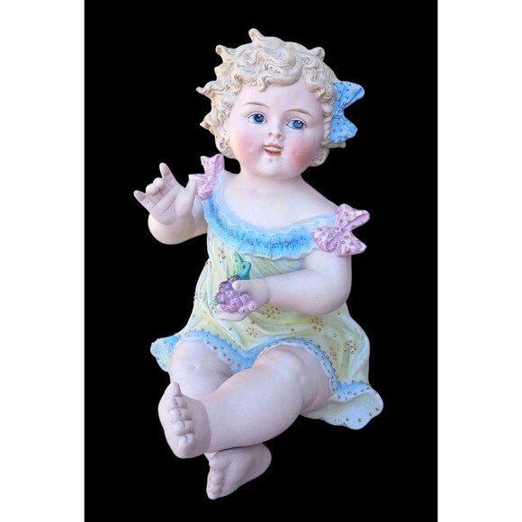 ANTIQUE GERMAN VICTORIAN CONTA BOEHME PIANO BABY GIRL DOLL BISQUE 9.25" FIGURINE - Picture 1 of 6